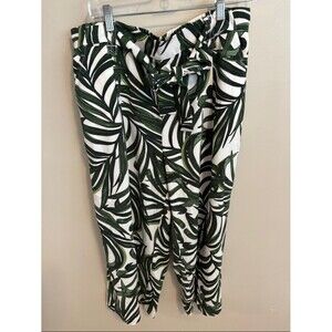 Elaine Rose Tropical Leaf Print Wide-Leg Pants cropped size large